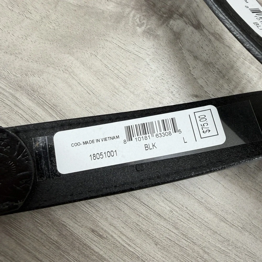 Nike Country Belt Men's Plaque Buckle Embossed Black Leather Belt Size L 38-40